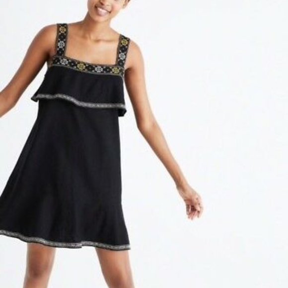 Madewell Embroidered Tier Linen Dress Black Small - Picture 5 of 9